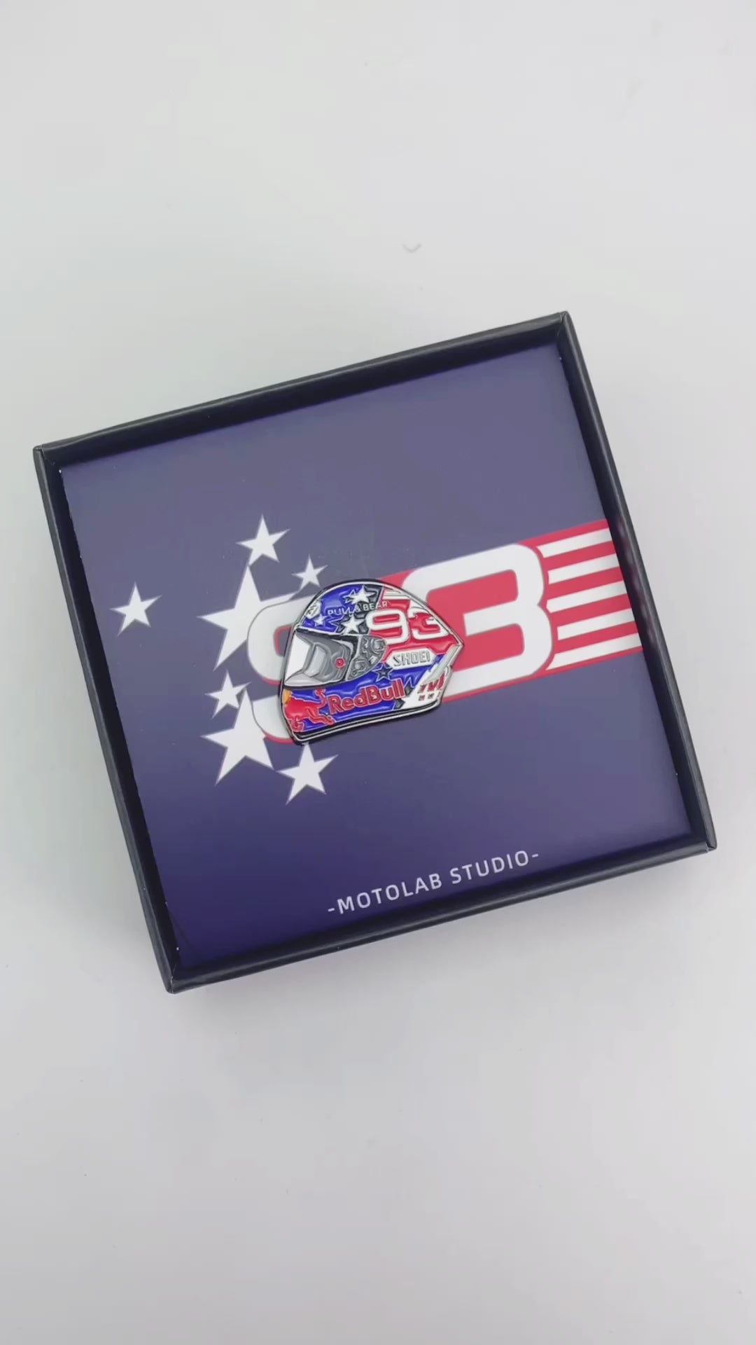 Marc-Marquez-AmericasGP-Shoei-X14-MotoGP-Motorcycle-Helmet-Pin-Badge-Video